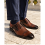 Pantofi barbati maro din piele naturala perforata cu sireturi si talpa neagra RSY479M